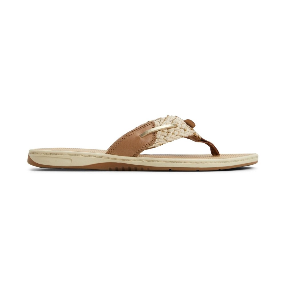 Sperry Top-Sider Parrotfish Women's Sandal Beige Leather Woven Flip Flop Size 8 - Picture 3 of 5